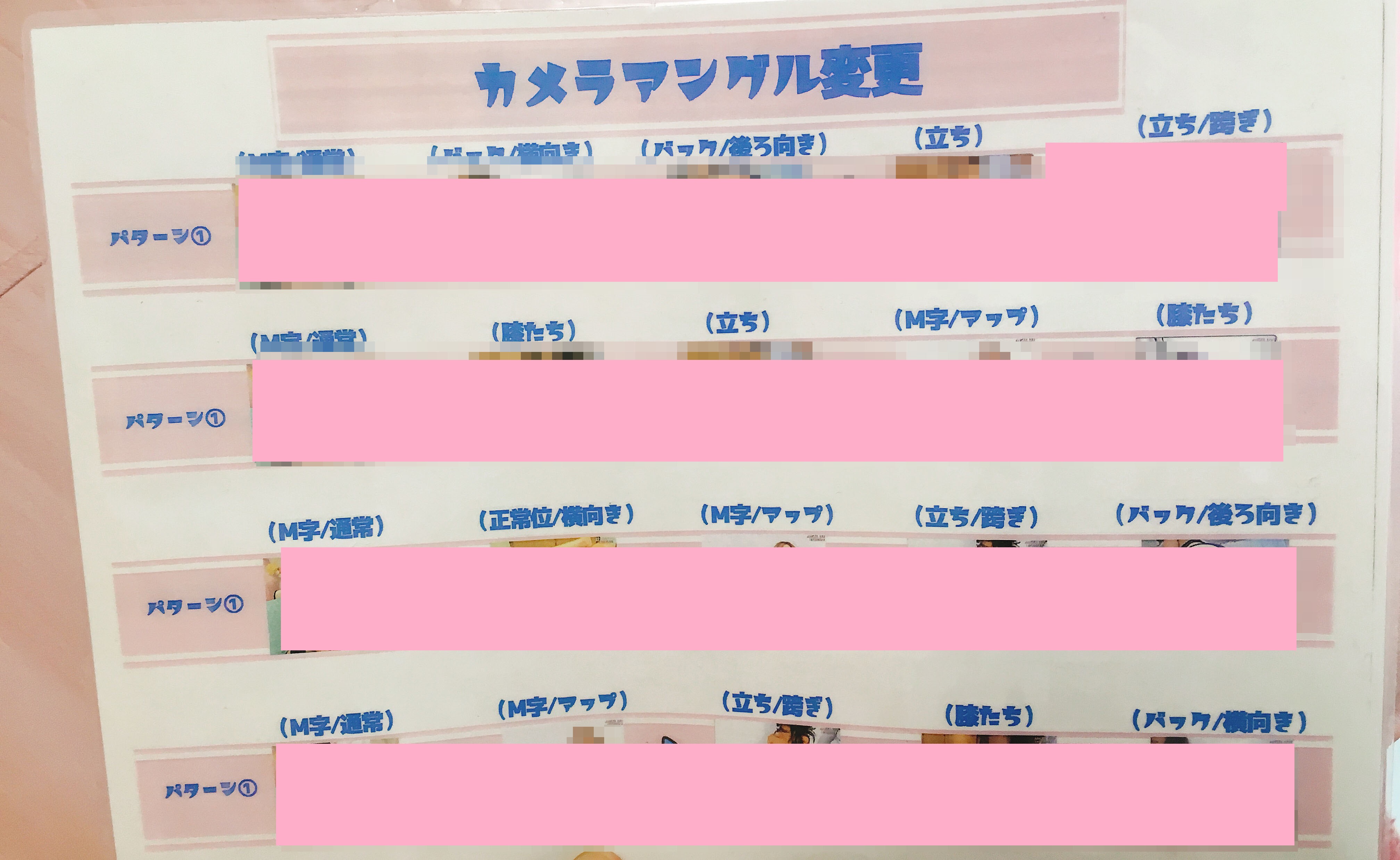 ポケットワーク横浜店のチャットルームに掲示されているカメラアングル説明書