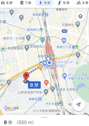 アスタリスク新宿店への地図（JR新宿駅南口から徒歩8分）