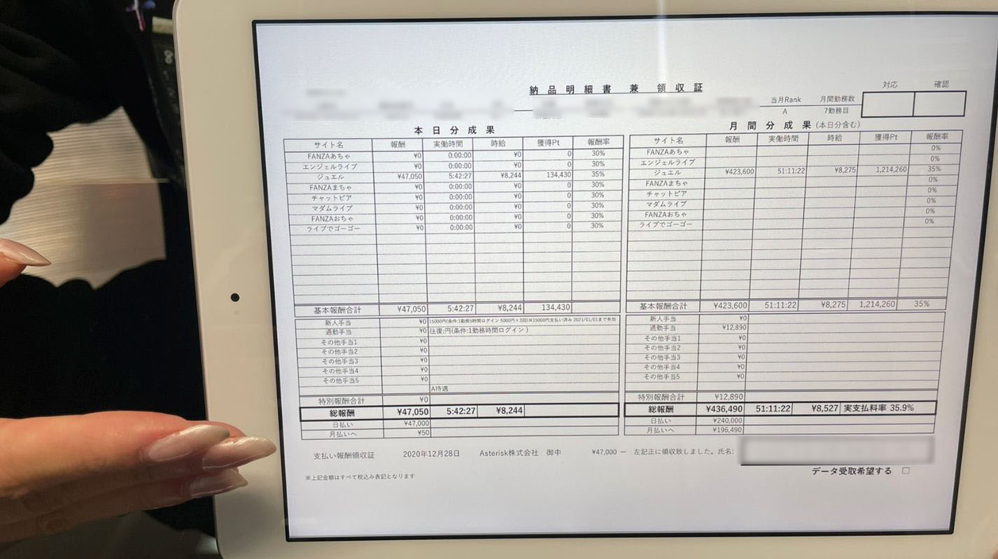 アスタリスク新宿店の体験入店後の口コミ一覧画面