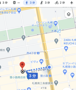 ポケットワーク札幌店への地図・道順